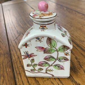 Floral Ceramic Vase / Bottle with Pink and Green Accents